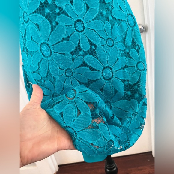 NWT Tiana B Teal Blue Daisy Floral Lace Cap Sleeve Sheath Dress Mini Size Small - Picture 7 of 13